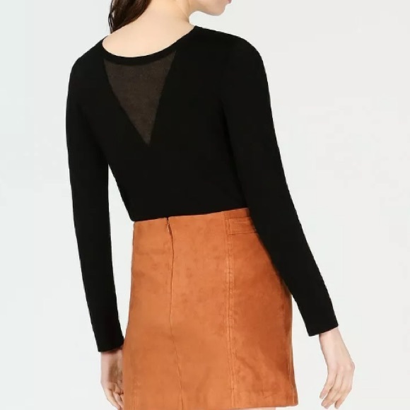 Bar III Mesh V Neck Panel Long Sleeve Sweater - Picture 2 of 6